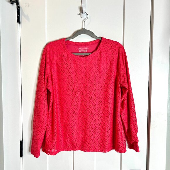 Coolibar Pink Round Neck Long Sleeve Eyelet Swim Top UPF UV Protection Sz L - Picture 1 of 4